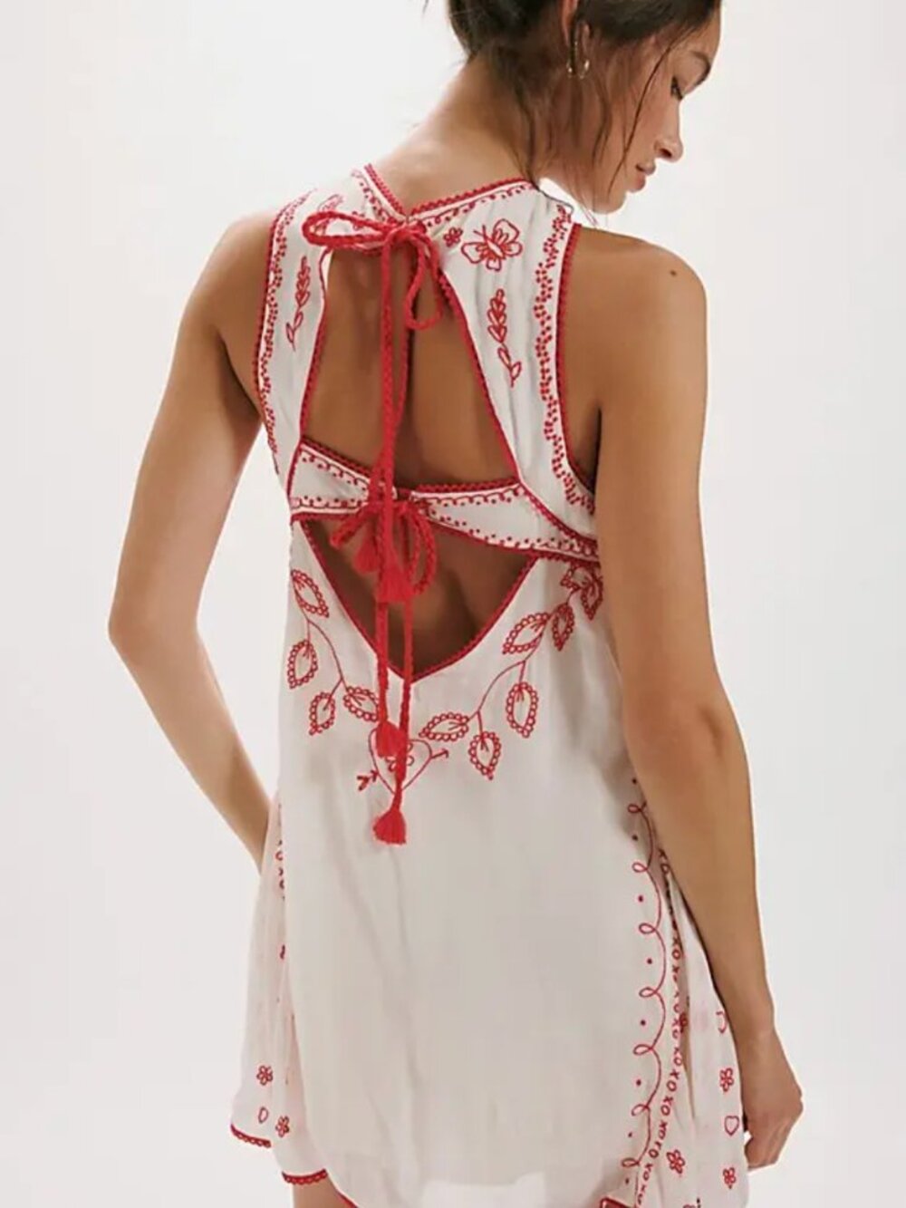 Free People Love Letters Mini Dress Sugar Swizzle Heart Embroidery XS NWOT - Picture 2 of 7
